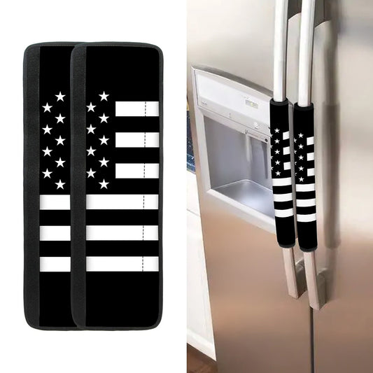Black American Flag Print Refrigerator Handle Covers