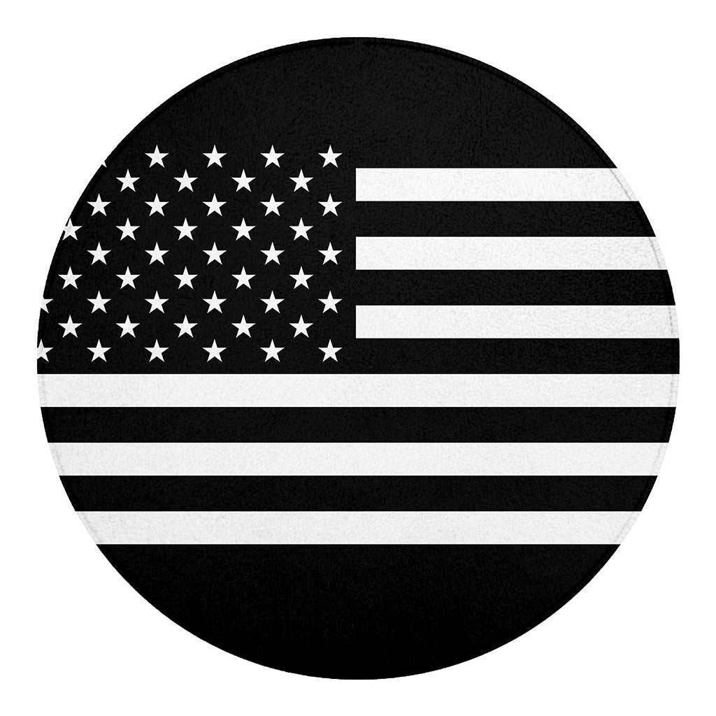 Black American Flag Print Round Blanket