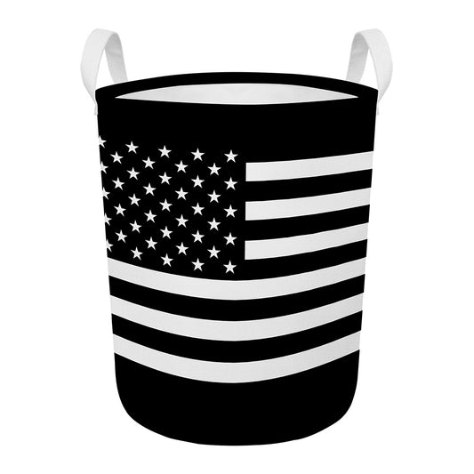 Black American Flag Print Round Laundry Basket