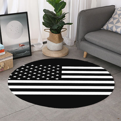 Black American Flag Print Round Rug