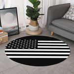 Black American Flag Print Round Rug