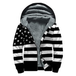 Black American Flag Print Sherpa Lined Zip Up Hoodie