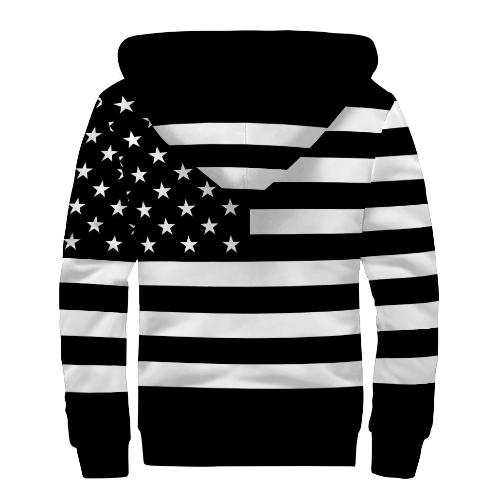 Black American Flag Print Sherpa Lined Zip Up Hoodie