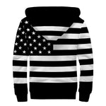 Black American Flag Print Sherpa Lined Zip Up Hoodie