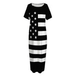 Black American Flag Print Short Sleeve Long Nightdress