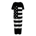 Black American Flag Print Short Sleeve Long Nightdress