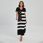 Black American Flag Print Short Sleeve Maxi Dress