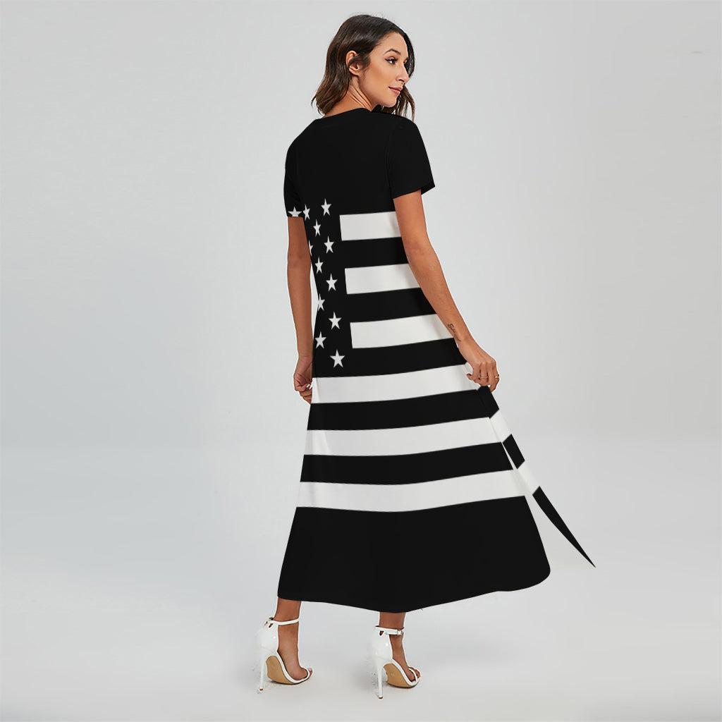 Black American Flag Print Short Sleeve Maxi Dress