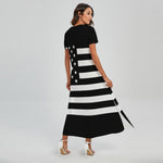 Black American Flag Print Short Sleeve Maxi Dress