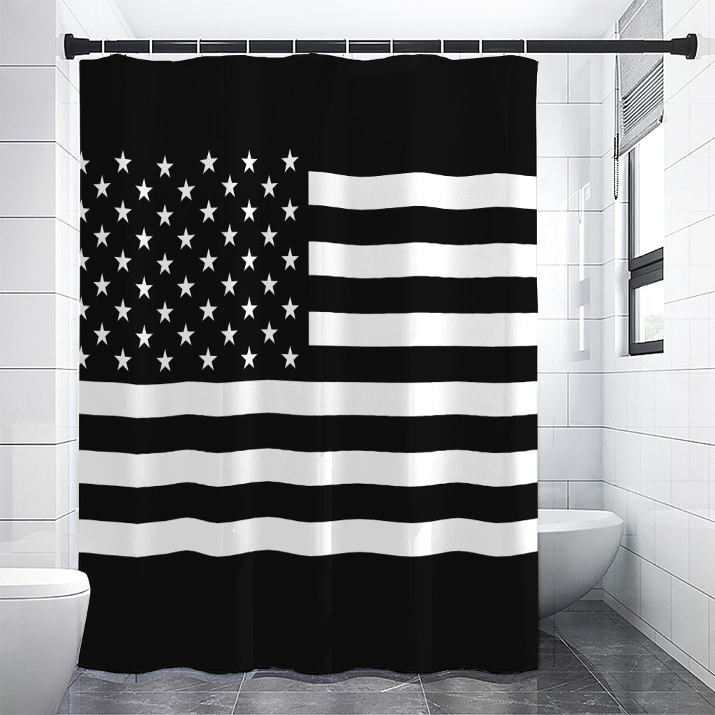 Black American Flag Print Shower Curtain