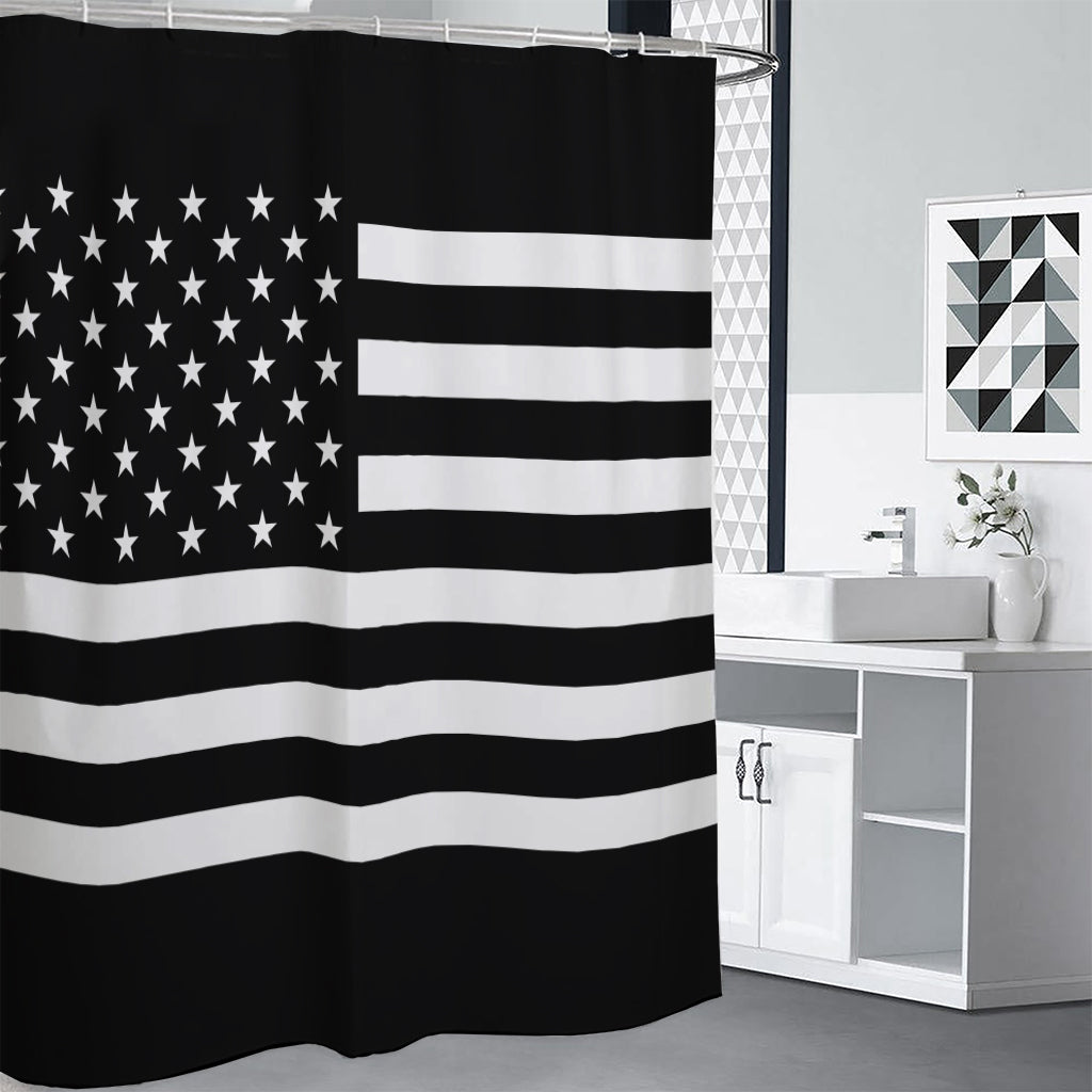 Black American Flag Print Shower Curtain