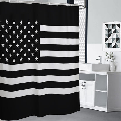 Black American Flag Print Shower Curtain