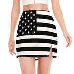 Black American Flag Print Side Slit Mini Skirt