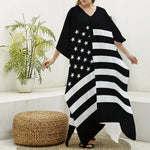 Black American Flag Print Silk V-Neck Kaftan Dress