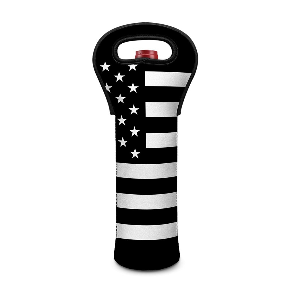 Black American Flag Print Single Neoprene Wine Tote