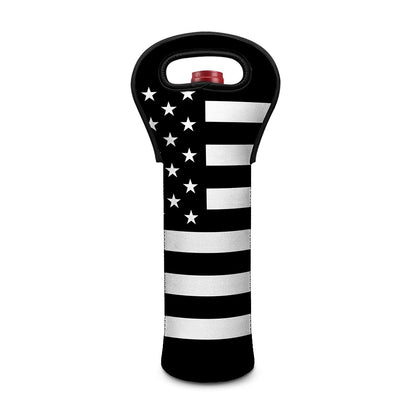 Black American Flag Print Single Neoprene Wine Tote