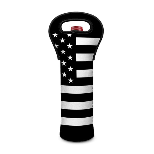 Black American Flag Print Single Neoprene Wine Tote