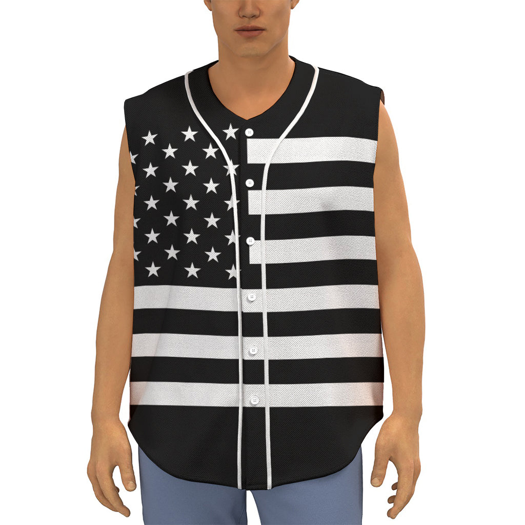 Black American Flag Print Sleeveless Baseball Jersey