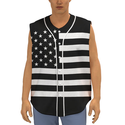 Black American Flag Print Sleeveless Baseball Jersey