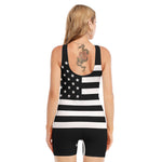 Black American Flag Print Sleeveless One Piece Swimsuit