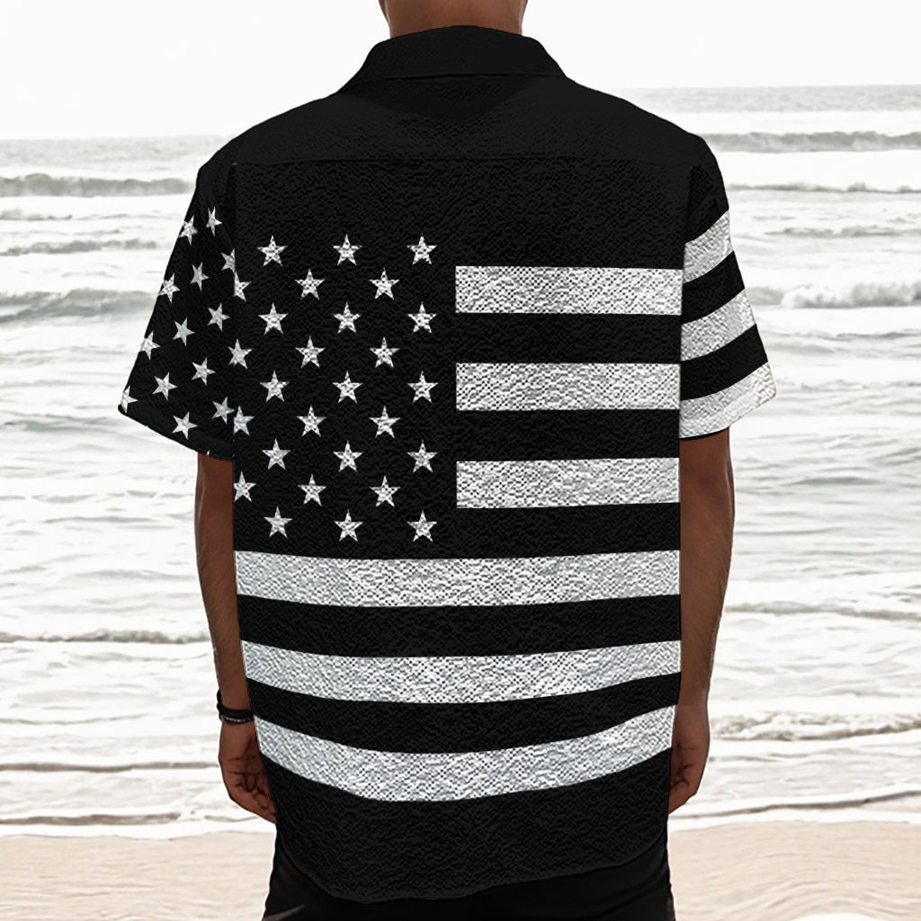 Black American Flag Print Textured Short Sleeve Shirt