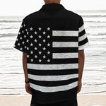 Black American Flag Print Textured Short Sleeve Shirt