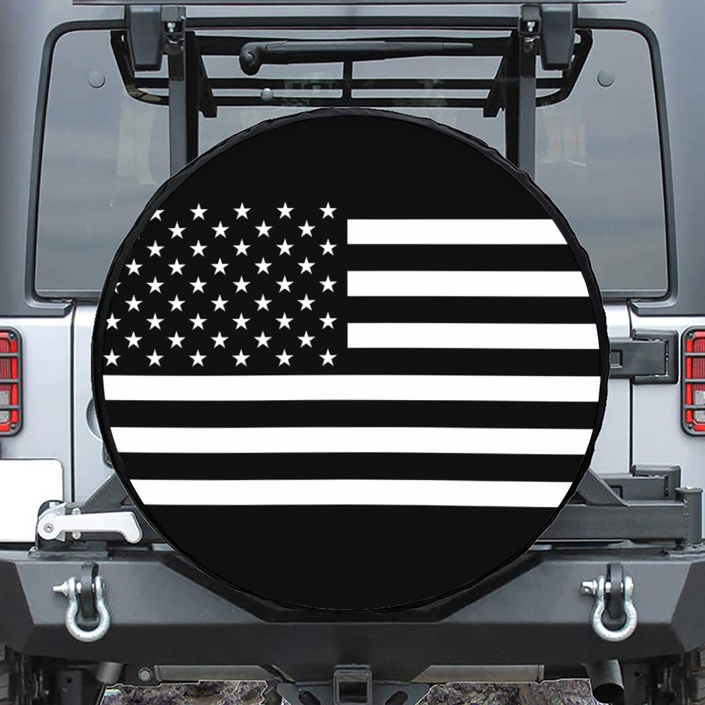 Black American Flag Print Tire Cover