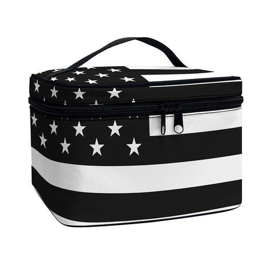 Black American Flag Print Travel Makeup Bag