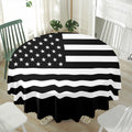 Black American Flag Print Waterproof Round Tablecloth