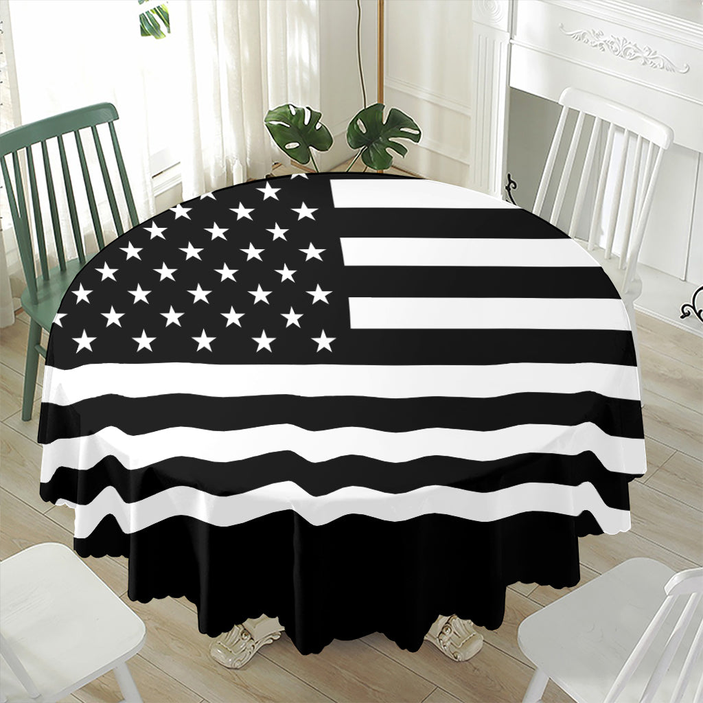 Black American Flag Print Waterproof Round Tablecloth