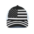 Black American Flag Print White Mesh Trucker Hat