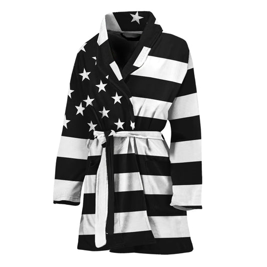Black American Flag Print Women's Bathrobe