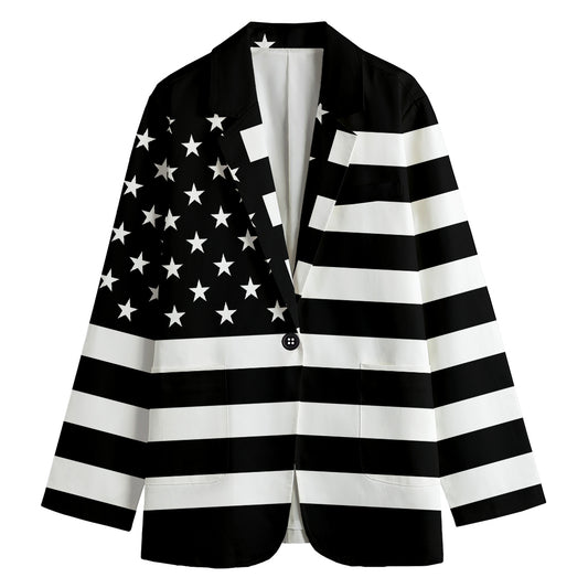 Black American Flag Print Women's Blazer