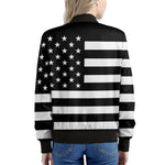 Black American Flag Print Women's Bomber Jacket