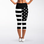 Black American Flag Print Women's Capri Leggings