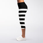 Black American Flag Print Women's Capri Leggings