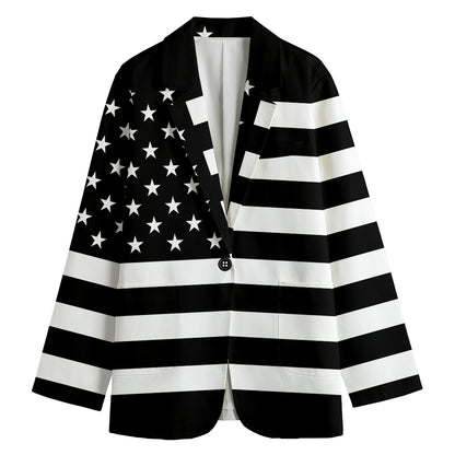 Black American Flag Print Women's Cotton Blazer