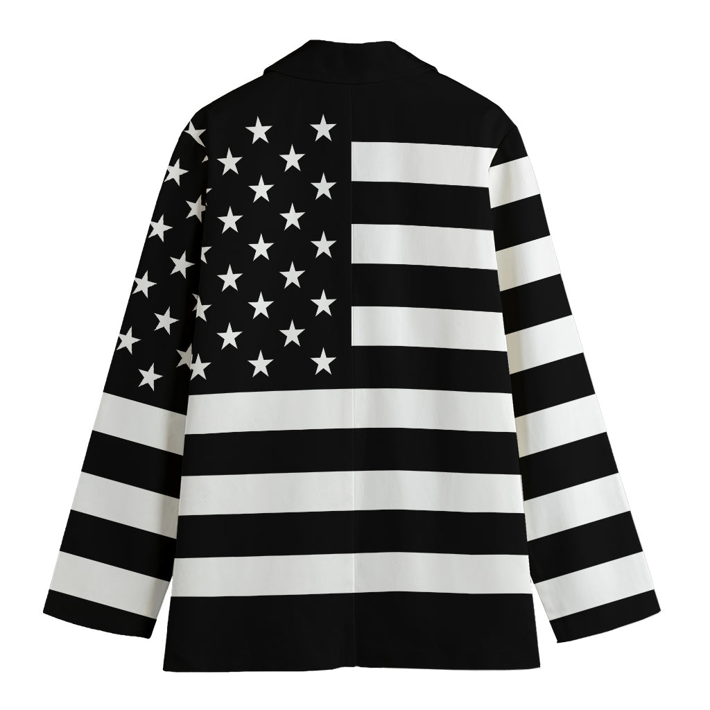Black American Flag Print Women's Cotton Blazer