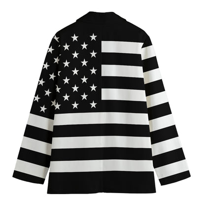 Black American Flag Print Women's Cotton Blazer