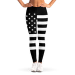 Black American Flag Print Women's Leggings