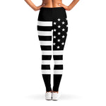 Black American Flag Print Women's Leggings