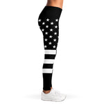 Black American Flag Print Women's Leggings