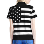 Black American Flag Print Women's Polo Shirt