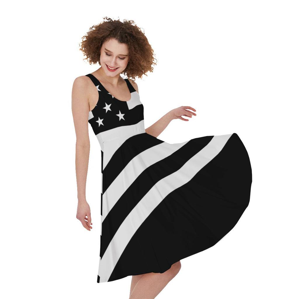 Black American Flag Print Women's Sleeveless Dress