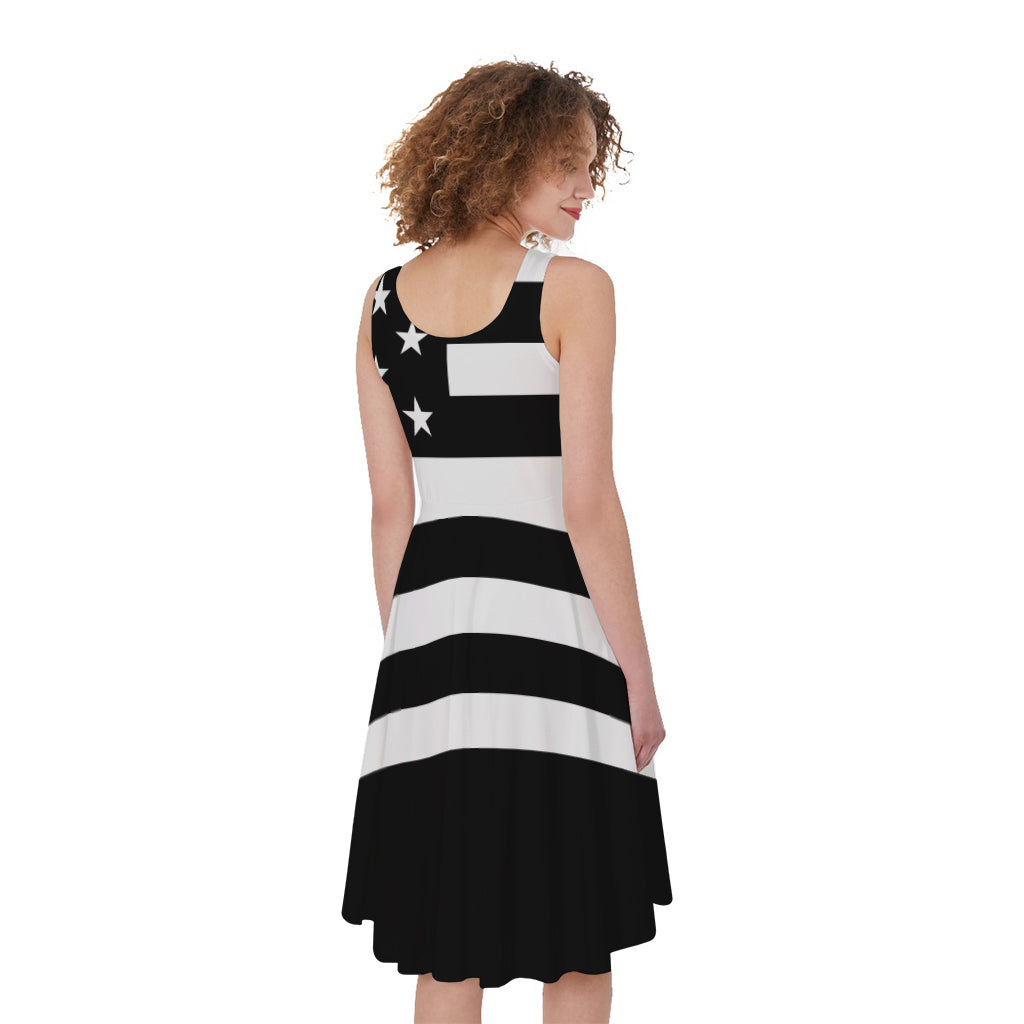 Black American Flag Print Women's Sleeveless Dress