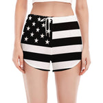 Black American Flag Print Women's Split Running Shorts