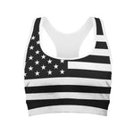 Black American Flag Print Women's Sports Bra