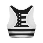 Black American Flag Print Women's Sports Bra