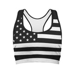 Black American Flag Print Women's Sports Bra