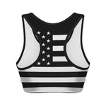 Black American Flag Print Women's Sports Bra